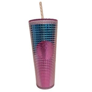 Starbucks 2021 Iridescent Pink Blue 24 oz Studded Water Iced Coffee Tumbler